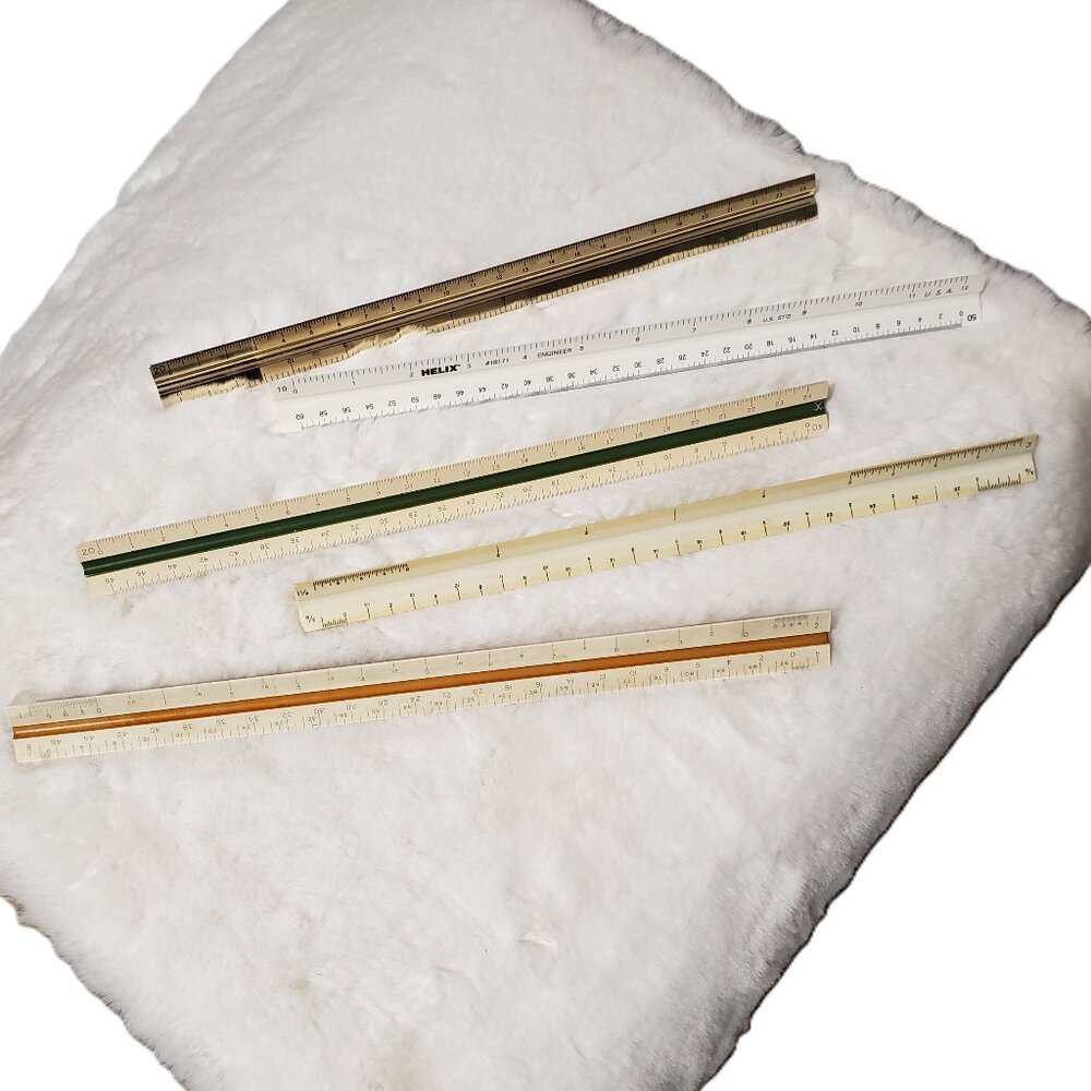 Lot of 5 Vintage Triangular Engineer Rulers Helix Dietzen Keuffel